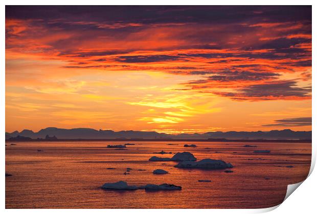 Icebergs at Sunset, Greenland Print by Arterra 