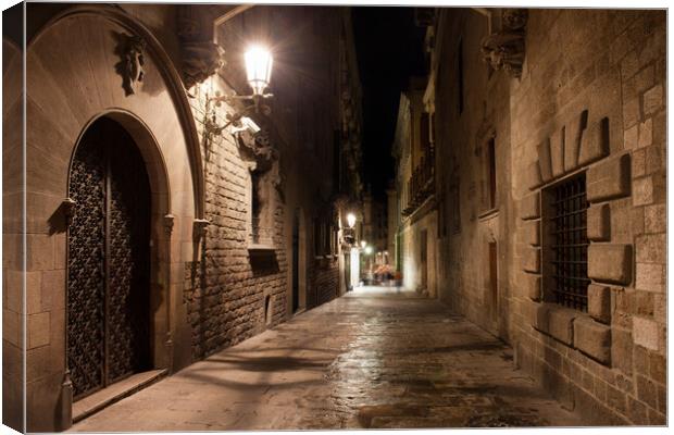 Street in Gothic Quarter of Barcelona at Night Canvas Print by Artur Bogacki