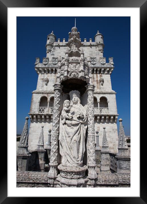 Statue of St. Mary and Child at Belem Tower in Portugal Framed Mounted Print by Artur Bogacki
