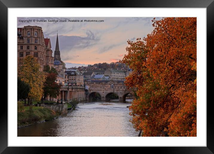 Beautiful Autumn Colours at the end of the day at Pulteney Weir Bath Framed Mounted Print by Duncan Savidge