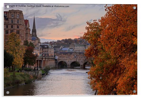 Beautiful Autumn Colours at the end of the day at Pulteney Weir Bath Acrylic by Duncan Savidge