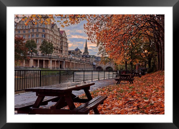 Autumn fall at Pulteney Weir Bath at sunset Framed Mounted Print by Duncan Savidge