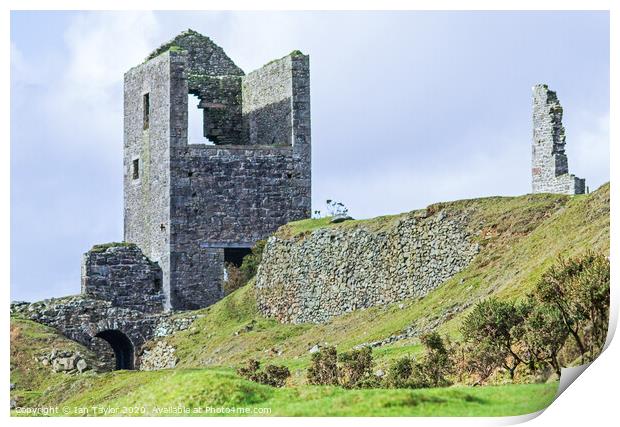 Cornish Tin mine ruins. Print by Ian Taylor