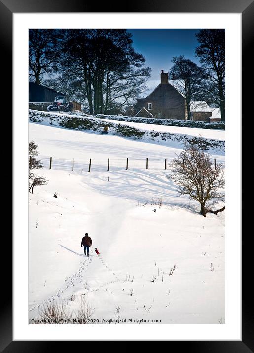 One man and his dog, a winter walk. Framed Mounted Print by Chris North