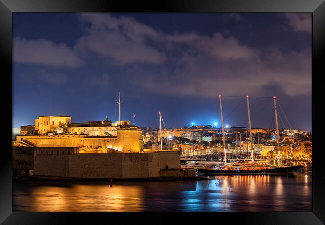 Fort St Angelo and Vittoriosa Marina in Malta Framed Print by Artur Bogacki
