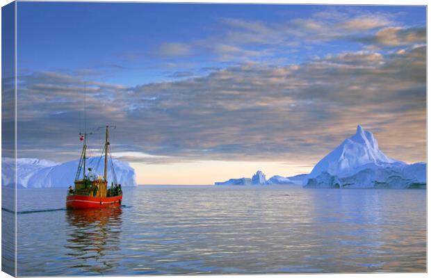 Boat in the Kangia Icefjord, Greenland Canvas Print by Arterra 