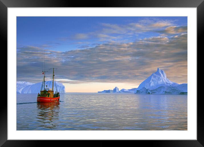 Boat in the Kangia Icefjord, Greenland Framed Mounted Print by Arterra 