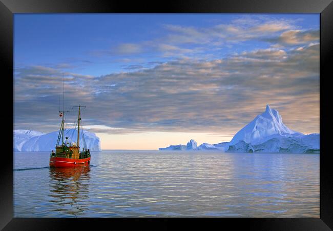 Boat in the Kangia Icefjord, Greenland Framed Print by Arterra 