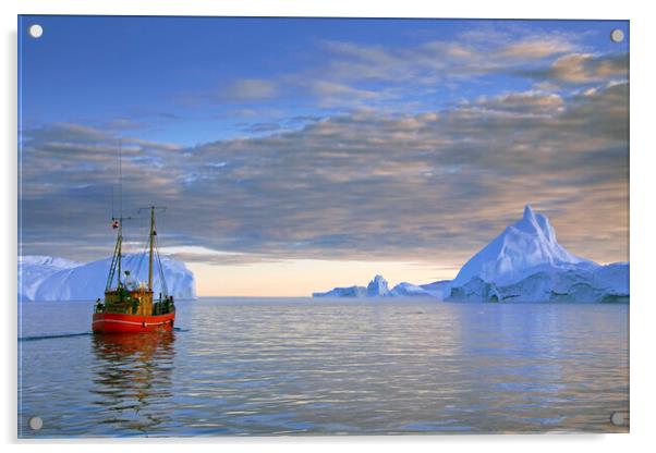 Boat in the Kangia Icefjord, Greenland Acrylic by Arterra 