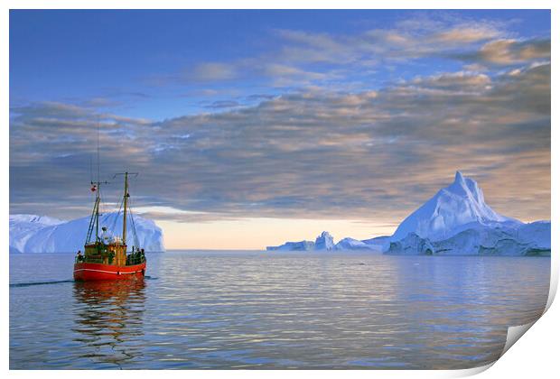 Boat in the Kangia Icefjord, Greenland Print by Arterra 
