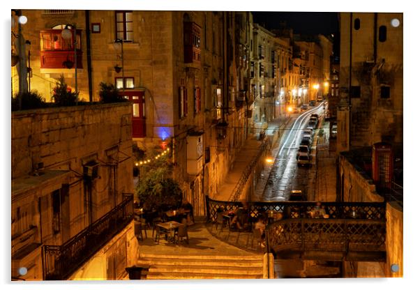 City of Valletta at Night in Malta Acrylic by Artur Bogacki