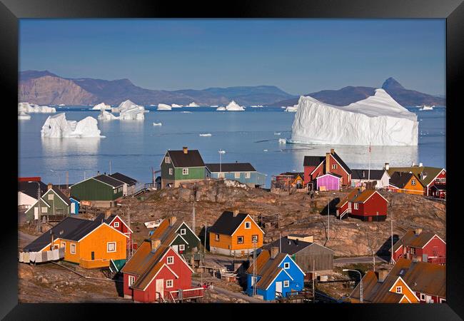 Uummannaq Village and Giant Iceberg, Greenland Framed Print by Arterra 
