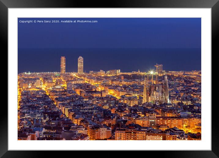 Barcelona skyline panorama at night Framed Mounted Print by Pere Sanz