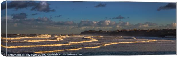 Rough seas whitby - pano Canvas Print by kevin cook