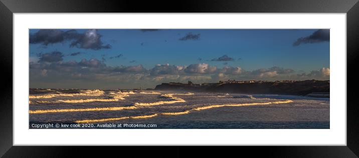 Rough seas whitby - pano Framed Mounted Print by kevin cook