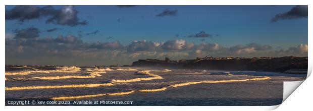 Rough seas whitby - pano Print by kevin cook