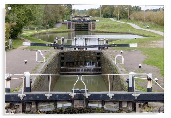 Row of lock gates at Stoke Bruene, Northamptonshir Acrylic by Clive Wells