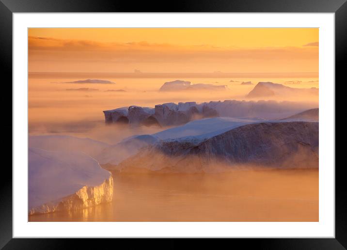 Icebergs at Sunset, Greenland Framed Mounted Print by Arterra 