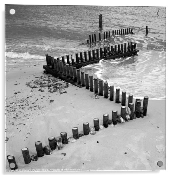 Beach groyne Acrylic by Howard Corlett