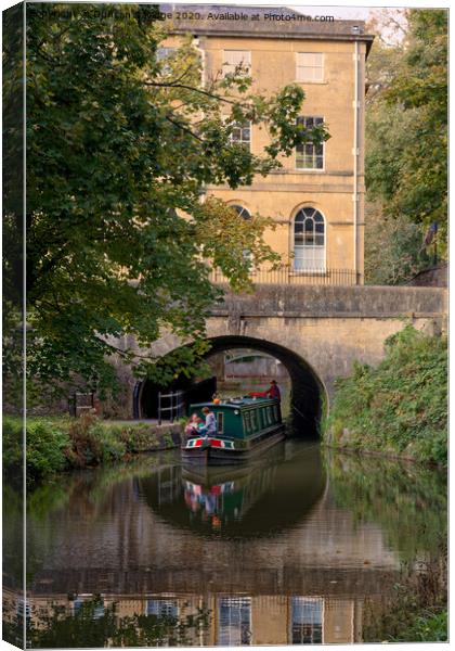 Cleveland House in Bath with canal boat passing underneath Canvas Print by Duncan Savidge