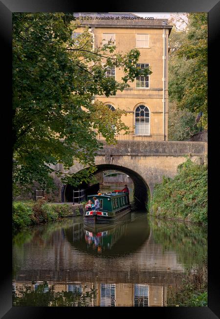 Cleveland House in Bath with canal boat passing underneath Framed Print by Duncan Savidge