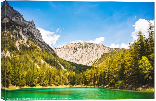 Gruner See, Austria Peaceful mountain view with famous green lake in Styria. Turquoise green color of water. Travel destination Canvas Print by Przemek Iciak