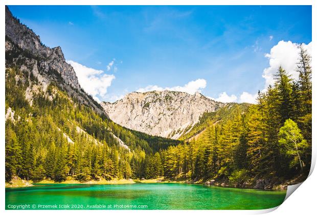Gruner See, Austria Peaceful mountain view with famous green lake in Styria. Turquoise green color of water. Travel destination Print by Przemek Iciak