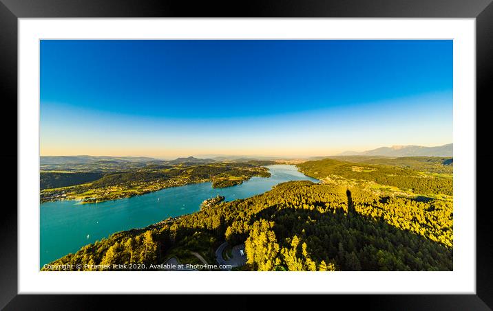 Lake and mountains at Worthersee Karnten Austria. View from Pyramidenkogel tower on lake and Klagenfurt the area. Framed Mounted Print by Przemek Iciak