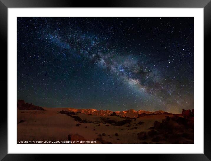 Milky Way shining down on Teide National Park Framed Mounted Print by Peter Louer