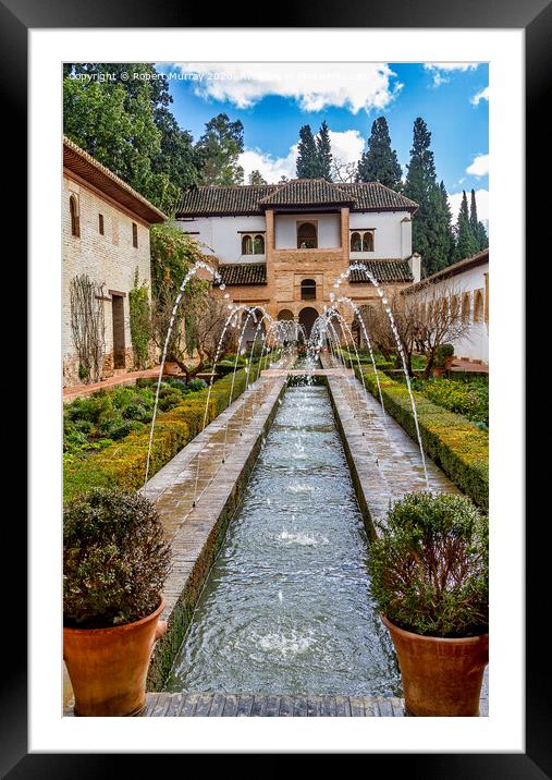 Fountain And Water Channel In Generalife Palace, Alhambra. Framed Mounted Print by Robert Murray