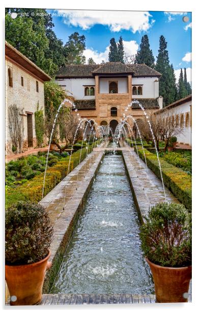 Fountain And Water Channel In Generalife Palace, Alhambra. Acrylic by Robert Murray