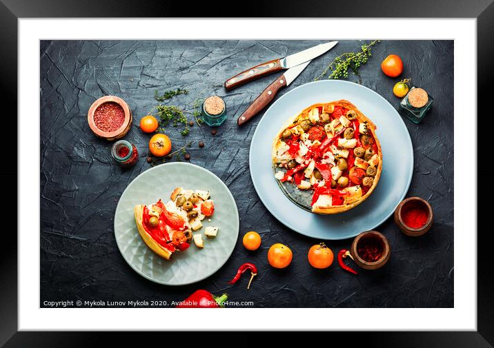 Cheesecake with peppers and olives. Framed Mounted Print by Mykola Lunov Mykola