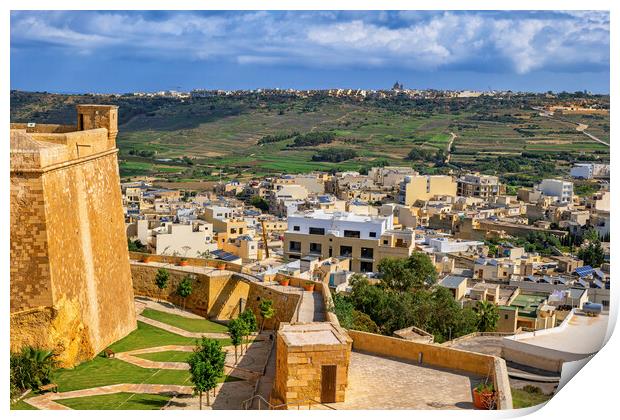 Victoria City In Gozo From Citadel Print by Artur Bogacki