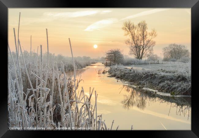 Frosty river sunrise Framed Print by Emma Varley