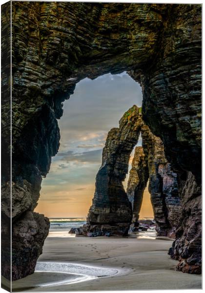 sunrise at the Playa de las Catedrales Beach in Galicia in northern Spain Canvas Print by DiFigiano Photography