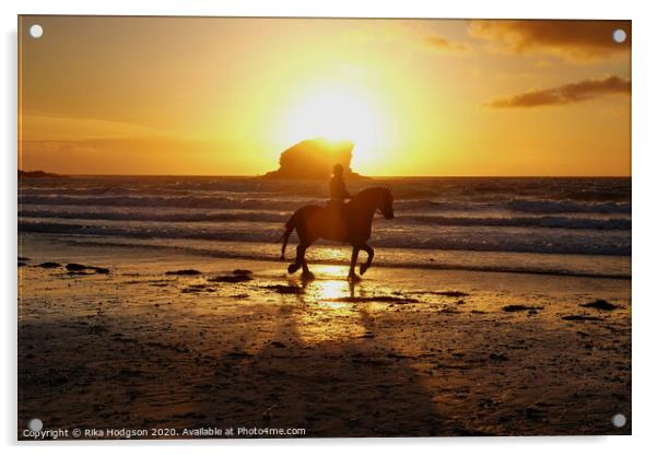 Horse and rider, Portreath beach, Cornwall Acrylic by Rika Hodgson