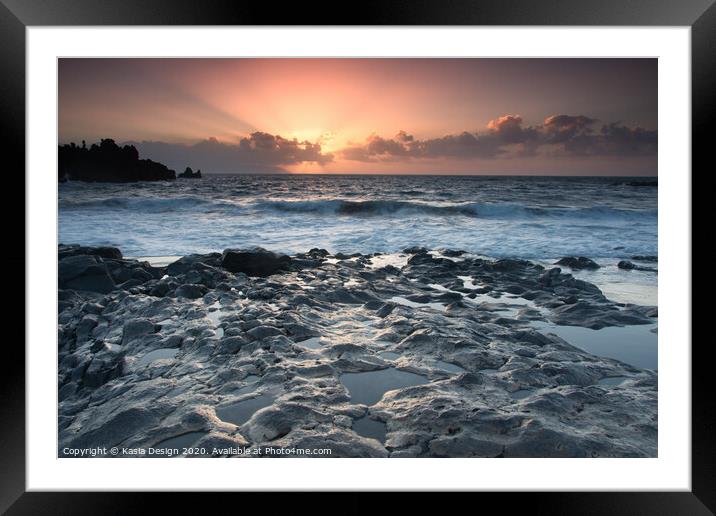 Sunset on the Rocks, Playa La Arena, Tenerife Framed Mounted Print by Kasia Design