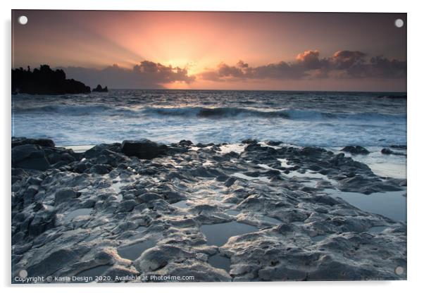 Sunset on the Rocks, Playa La Arena, Tenerife Acrylic by Kasia Design