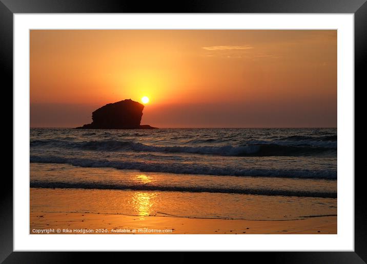 Golden sunset, seascape Portreath Beach, Cornwall, Framed Mounted Print by Rika Hodgson