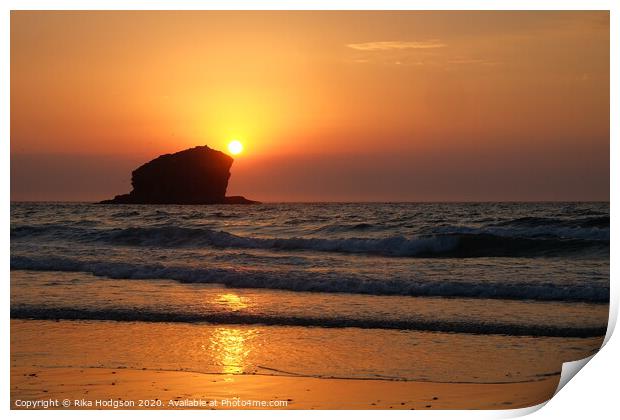 Golden sunset, seascape Portreath Beach, Cornwall, Print by Rika Hodgson