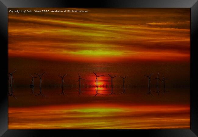 Windmills at sunset (digital Art) Framed Print by John Wain