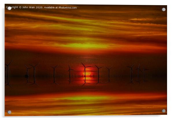 Windmills at sunset (digital Art) Acrylic by John Wain