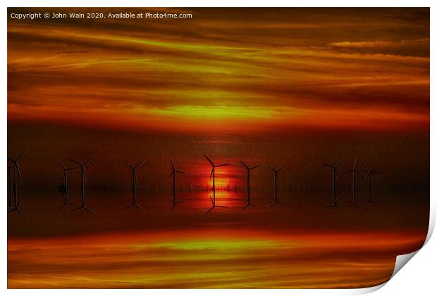 Windmills at sunset (digital Art) Print by John Wain