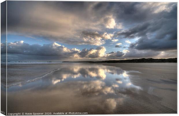 Cloud reflections early morning on Hayle Sands in Cornwall Canvas Print by Rosie Spooner