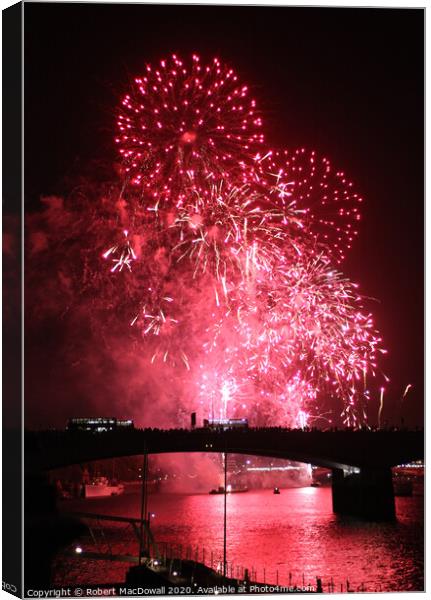 Fireworks over Waterloo Bridge, London Canvas Print by Robert MacDowall