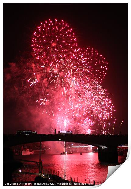 Fireworks over Waterloo Bridge, London Print by Robert MacDowall