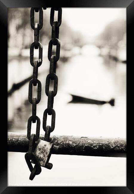 Locked. Amsterdam Canal. Trash Sketches from Amsterdam Framed Print by Jenny Rainbow