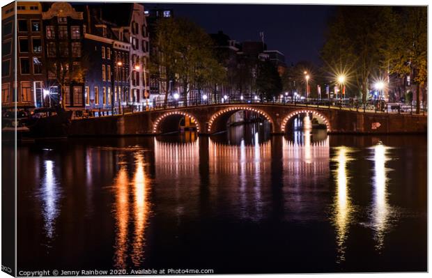 Night Lights on the Amsterdam Canals 1 Canvas Print by Jenny Rainbow