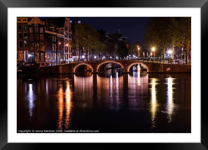 Night Lights on the Amsterdam Canals 1 Framed Mounted Print by Jenny Rainbow