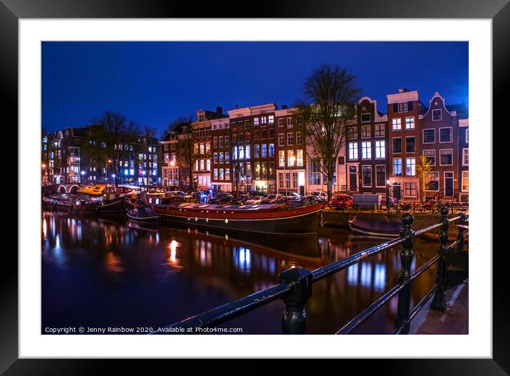 Night Lights on the Amsterdam Canals 2 Framed Mounted Print by Jenny Rainbow